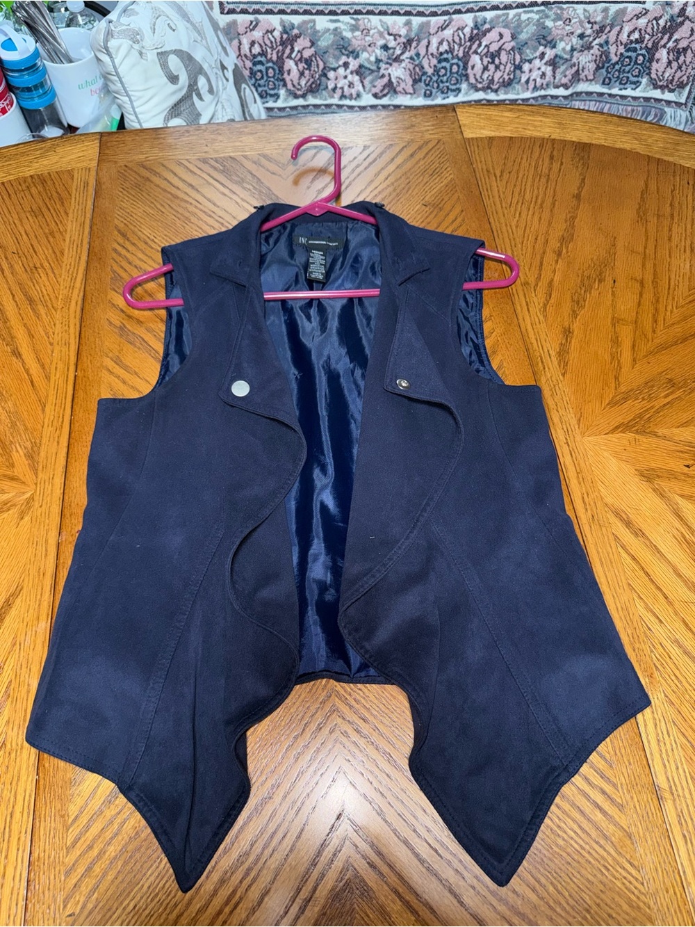 INC International Concepts Navy Draped Open-Front Vest